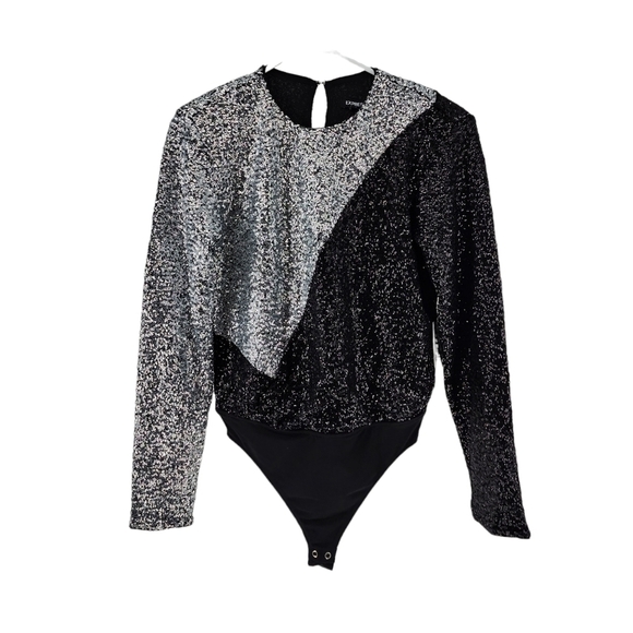 Express Women's Color Block Sequin Strong Shoulder Thong Bodysuit - Picture 2 of 8